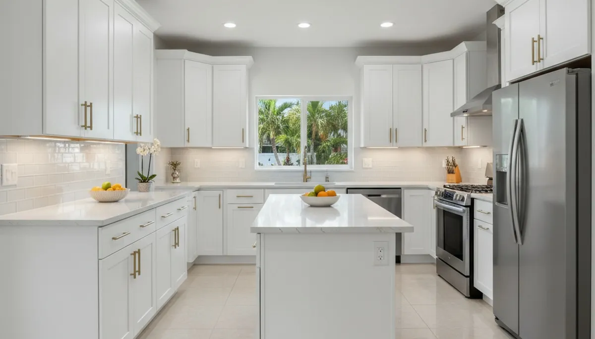 Refinished kitchen cabinets with smooth modern finish by house painters in Fort Lauderdale, FL