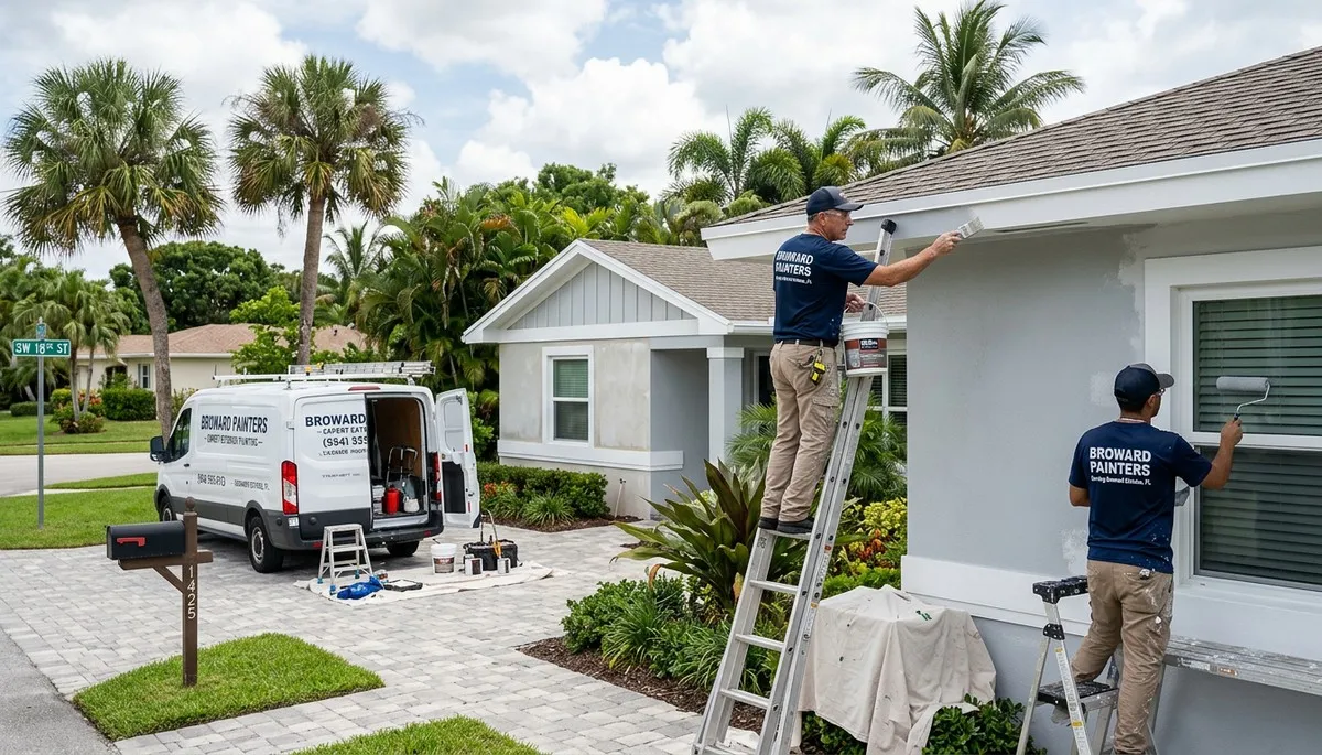Professional house painters working on exterior home in Fort Lauderdale FL