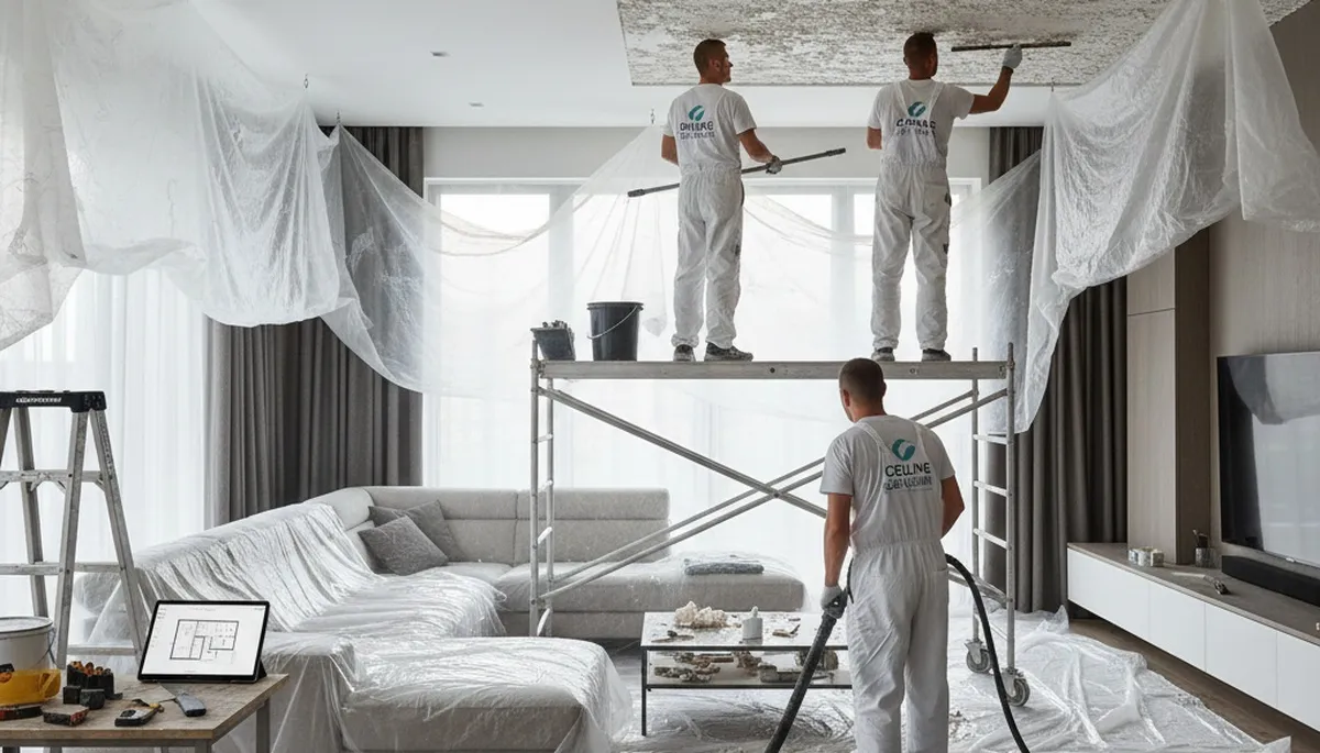 Professional popcorn ceiling removal in Fort Lauderdale FL transforming textured ceilings to smooth finishes