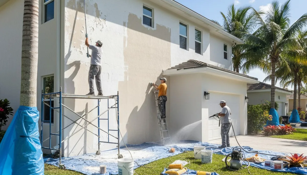 Painter preparing exterior wall for repainting in Fort Lauderdale, FL to ensure smooth, lasting finish